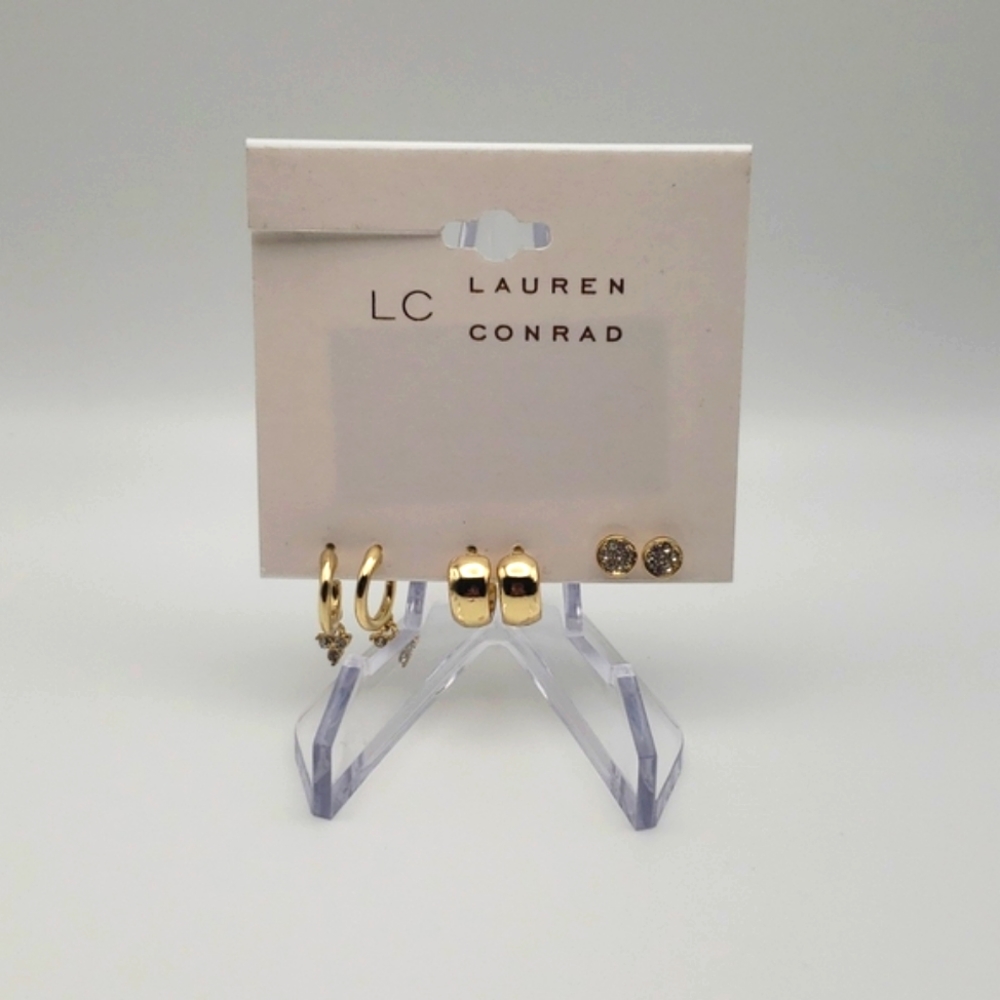 Gold Tone Hoop & Pave Stud Earrings